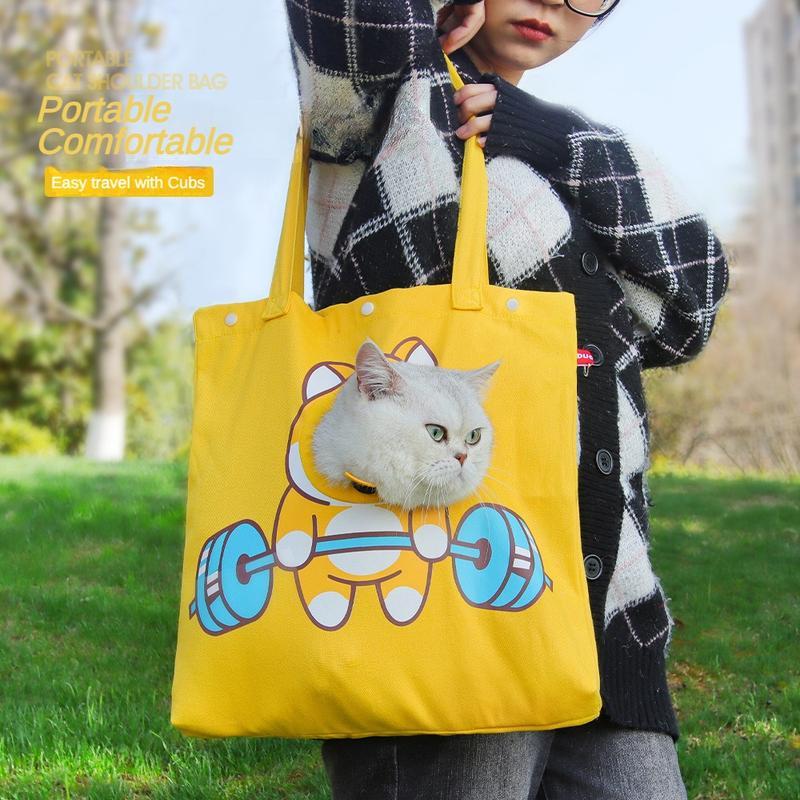 Pet Canvas Shoulder Bag – Cute & Breathable Cat Carrier for Outdoor Travel