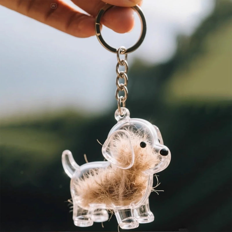 Pet Fur Memory Keychain – Mini Puppy Pendant Keepsake for Dog, Cute Figurine Memorial Gift for Pet Lovers