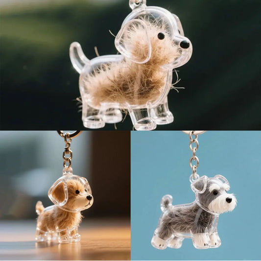 Pet Fur Memory Keychain – Mini Puppy Pendant Keepsake for Dog, Cute Figurine Memorial Gift for Pet Lovers