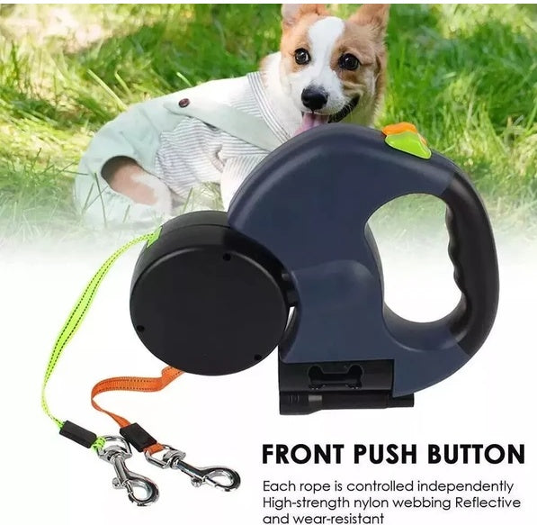 Double Retractable Pet Leash – 360° Swivel, Reflective, Dual Dog Walking Lead