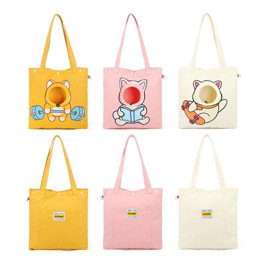 Pet Canvas Shoulder Bag – Cute & Breathable Cat Carrier for Outdoor Travel