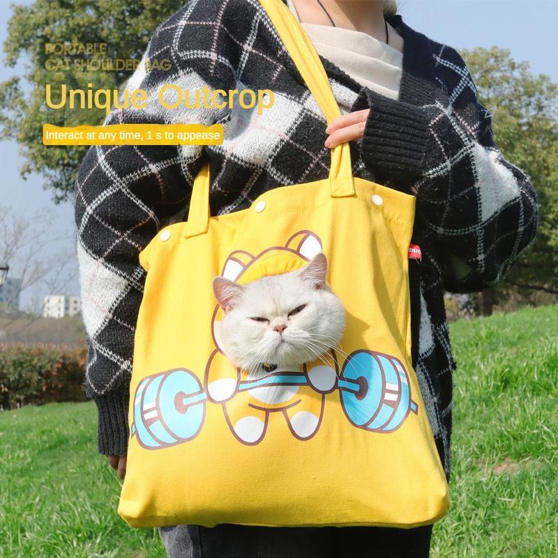 Pet Canvas Shoulder Bag – Cute & Breathable Cat Carrier for Outdoor Travel